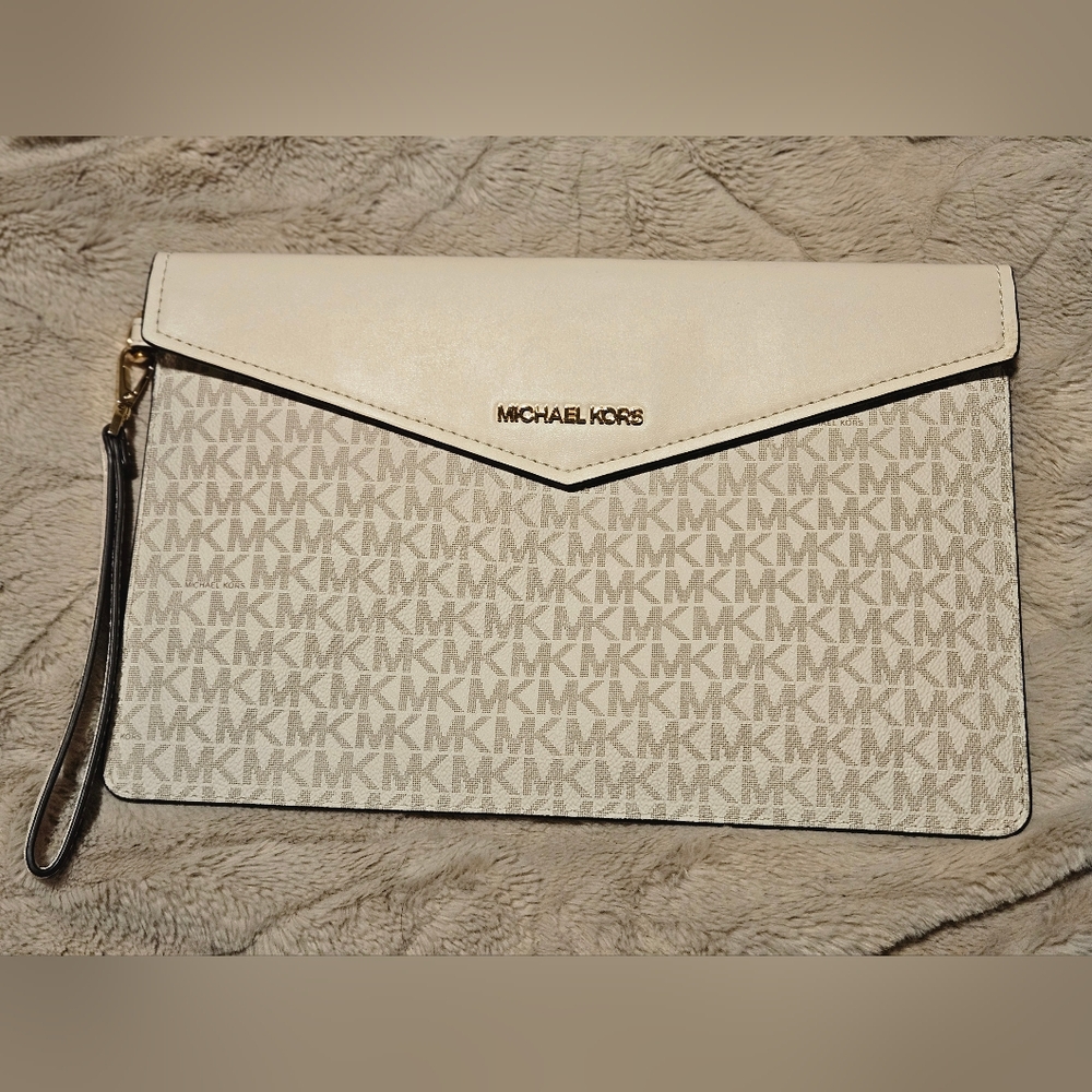 Michael Kors Cream and Black Monogram Wristlet